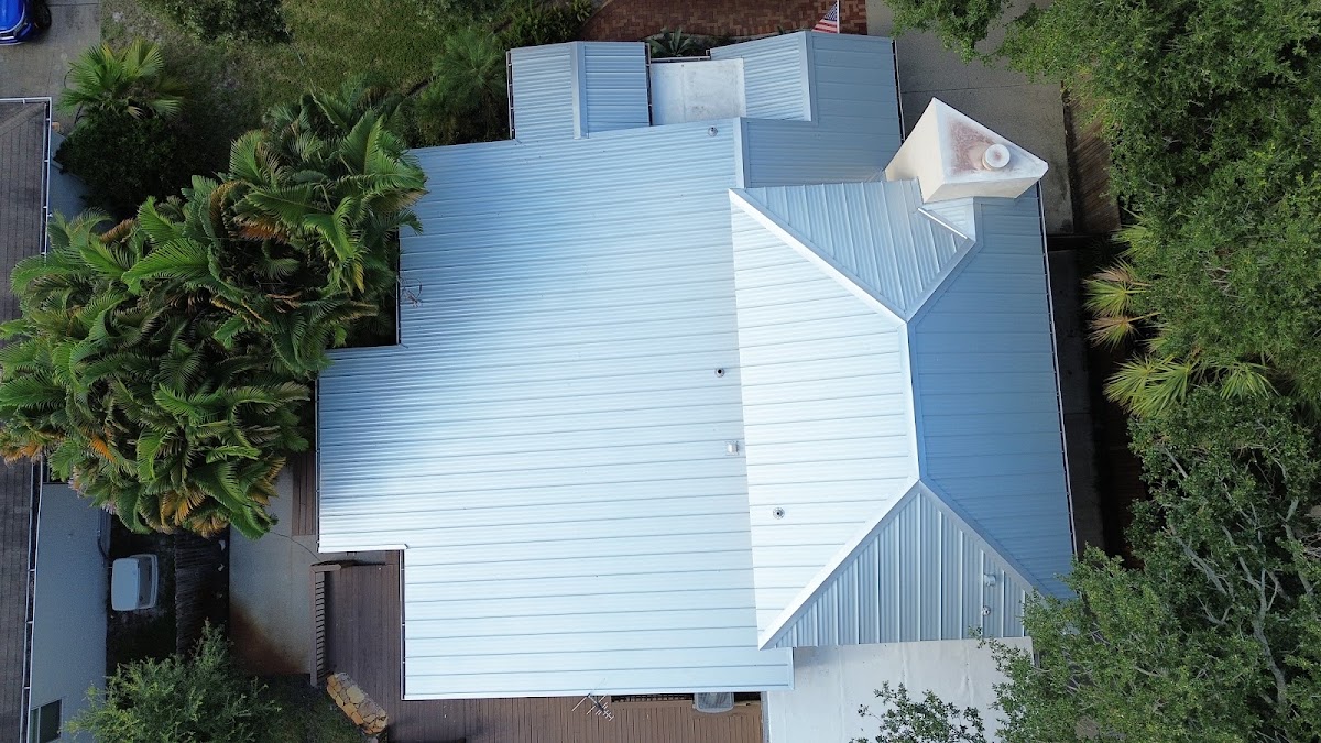 Light metal roof viewed from above